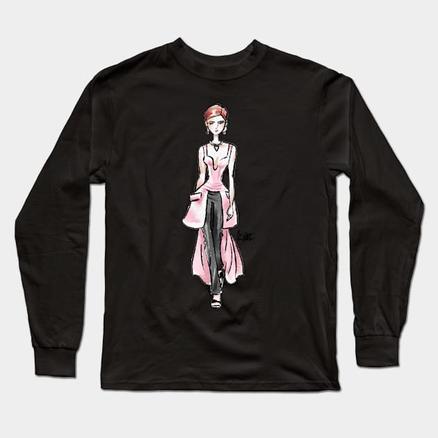 Fashion Illustration - Alexander McQueen Fall 2020 Ready To Wear Long Sleeve T-Shirt by BonBonBunny